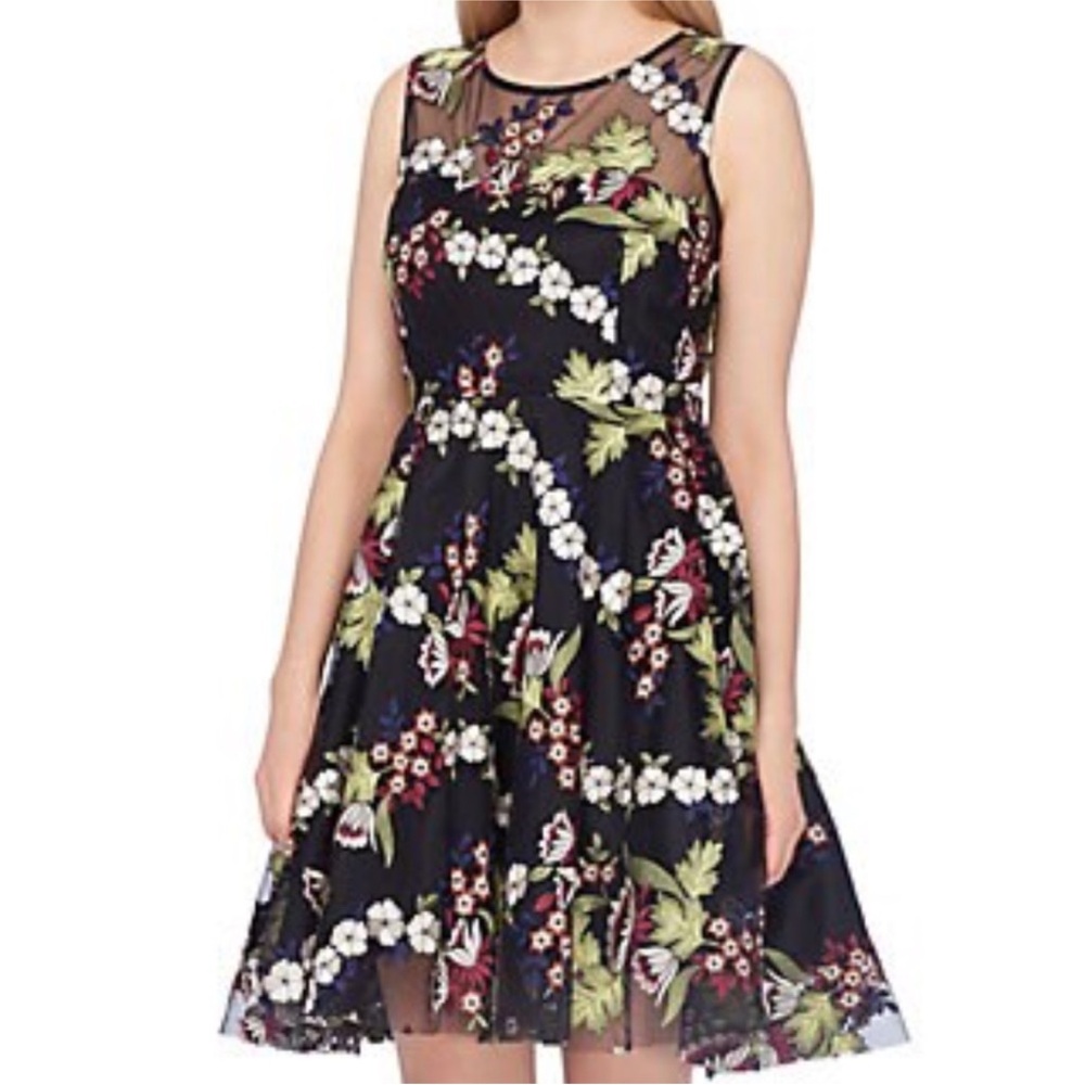 Tahari Elegant Black Embroidered Dress